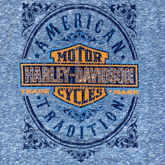Womens Harley Davidson Large Shirt Embellished Blue Size Large - Picture 2 of 5